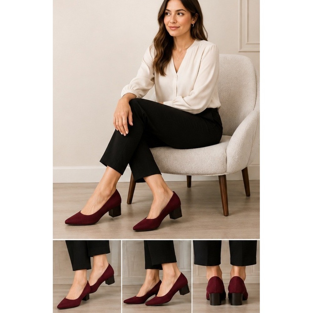 Kim Rogers Pumps Womens 8 Burgundy Dark Academia Block Heel Faux Suede Comfort